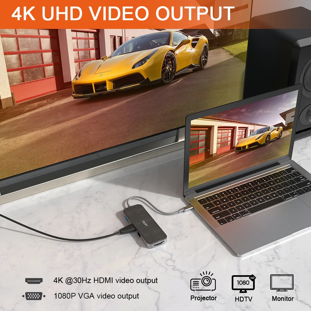 TSUPY 10 в 1 USB C концентратор HDMI VGA Ethernet доставка питания 3 0 2 SD/TF кардридер для Macbook Pro