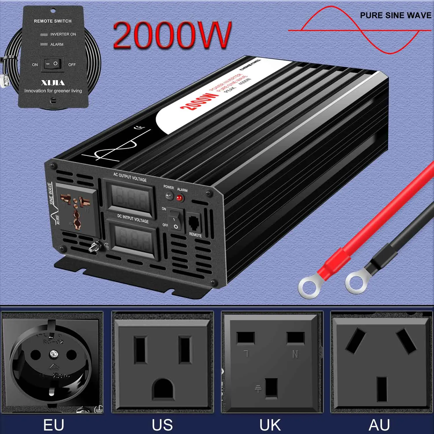 инвертор чистый синус 12v 220v 2000 Вт преобразователь 12 220 постоянного тока