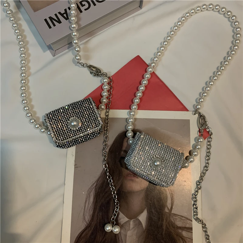 

Pearl Design Mini diamond PU Leather Crossbody Bags For Women Chain Shoulder Handbags and Purses Female Travel Cross Body Bag
