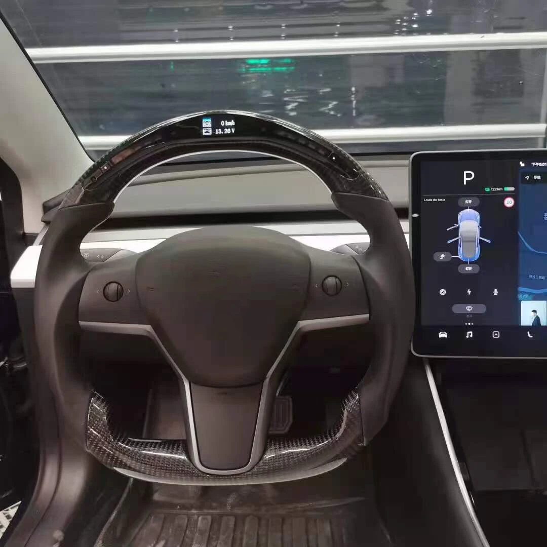 

Black Perforated Leather Car Yoke Steering Wheel For Tesla Model 3 Model Y for Tesla Yoke Plaid Design 2017 2018 2019 2020 2021