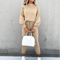 solid color two piece set women pant suits loose long sleeve t shirt pullovers long straight patns women outfit tracksuits