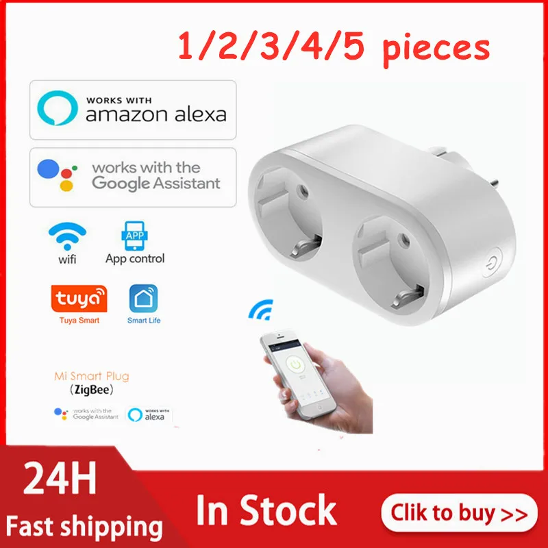 

EU Smart Plug 2 In 1 WiFi Plug 16A Remote Switch Smart Voice Control Timing Smart Socket Work With Alexa Google Home Tuya