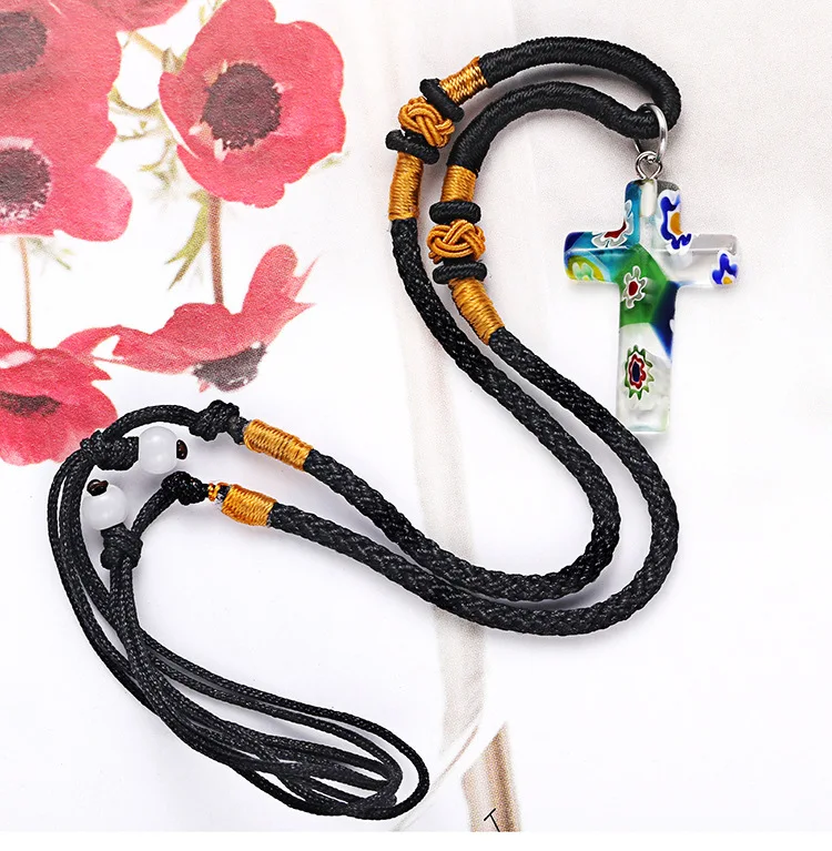 Новинка 2020 модное ожерелье с крестом из стекла для мужчин цепочка веревки