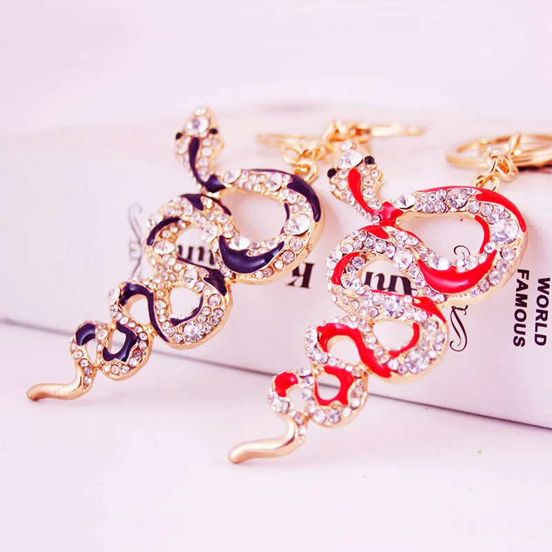 

New Snake Fortune Cute Crystal Charm Pendant Purse Handbag Car Key Keyring Keychain Creative Lucky Gift Collection