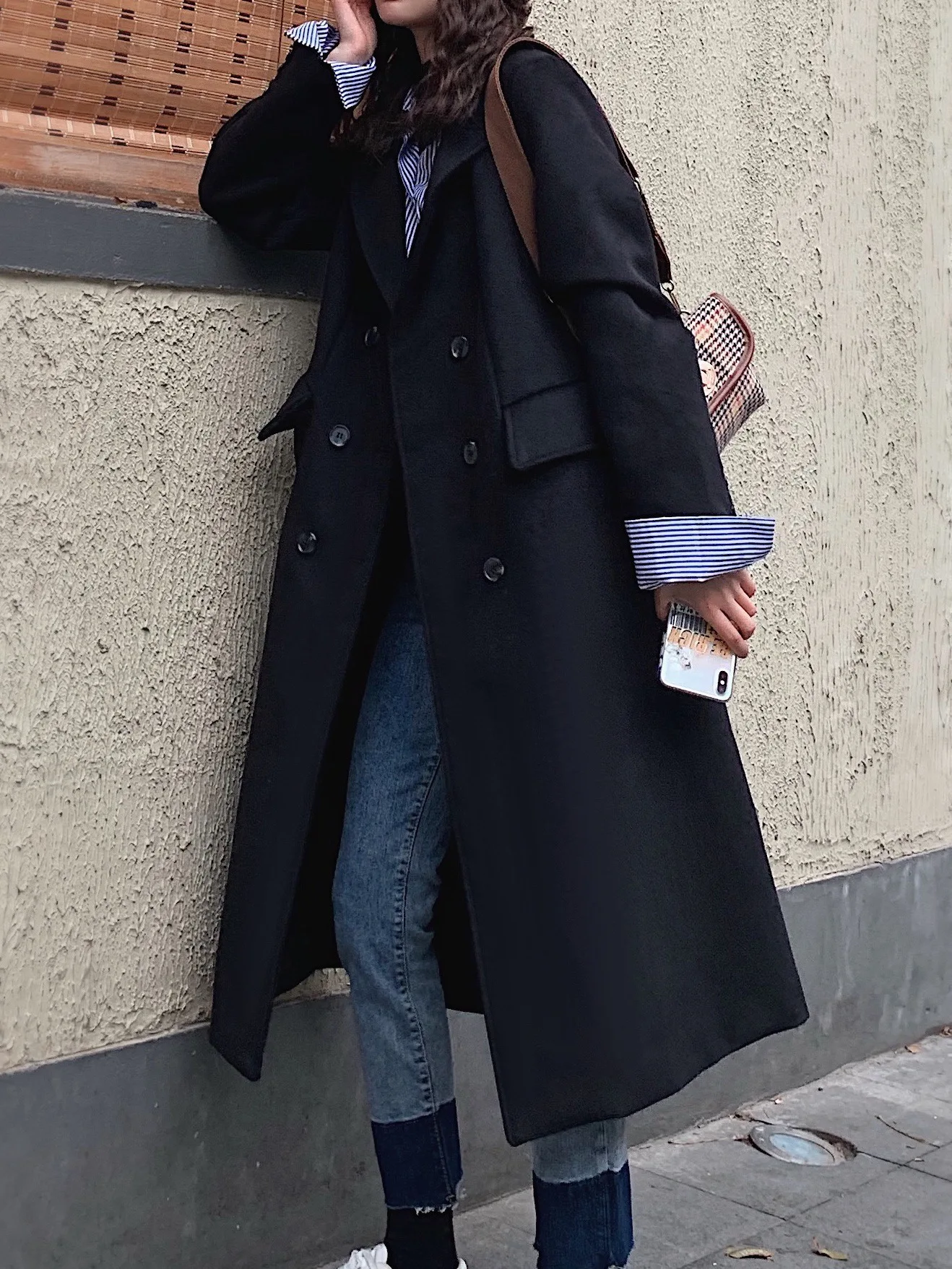 

Новинка Осень-зима 2021, модное двубортное шерстяное пальто до колен, Женское шерстяное пальто средней длины с воротником-костюмом