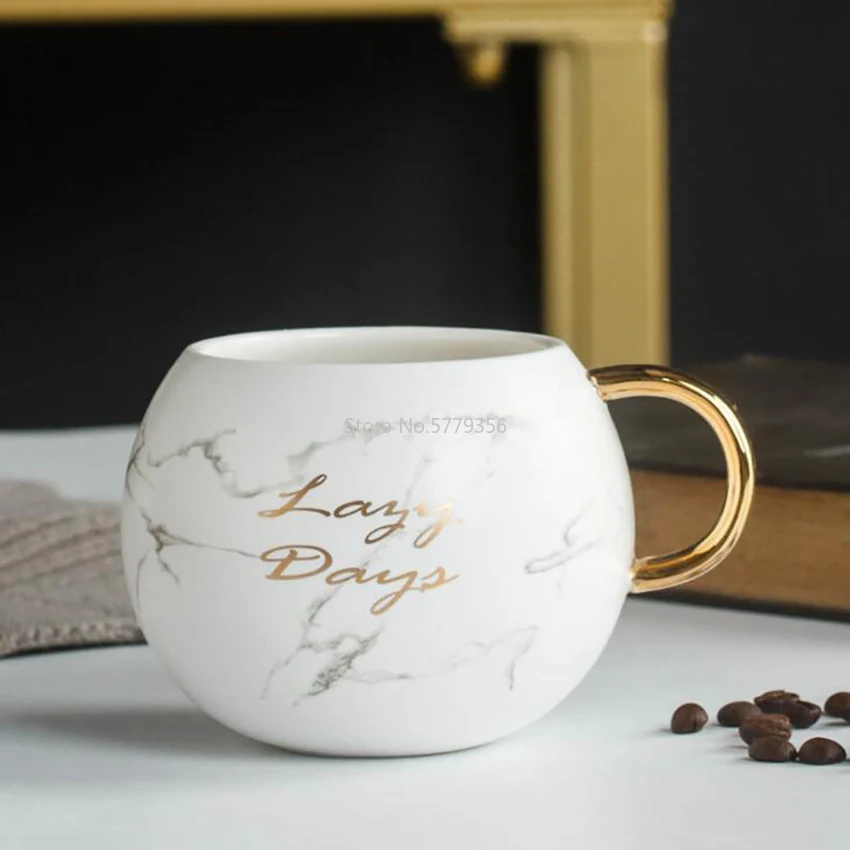 Coffee Cup Printed Gold 530ML Women Male Marble Ceramic Milk Drink Novelty Gift Practical Good-looking | Дом и сад