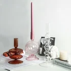 Подсвечник, домашний декор, стеклянный подсвечник, свадебное украшение, вечеринка, день рождения, аксессуары для украшения дома, цветная хрустальная ваза