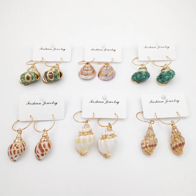 2019 богемные висячие серьги в виде натуральных ракушек золотые женские пляжные