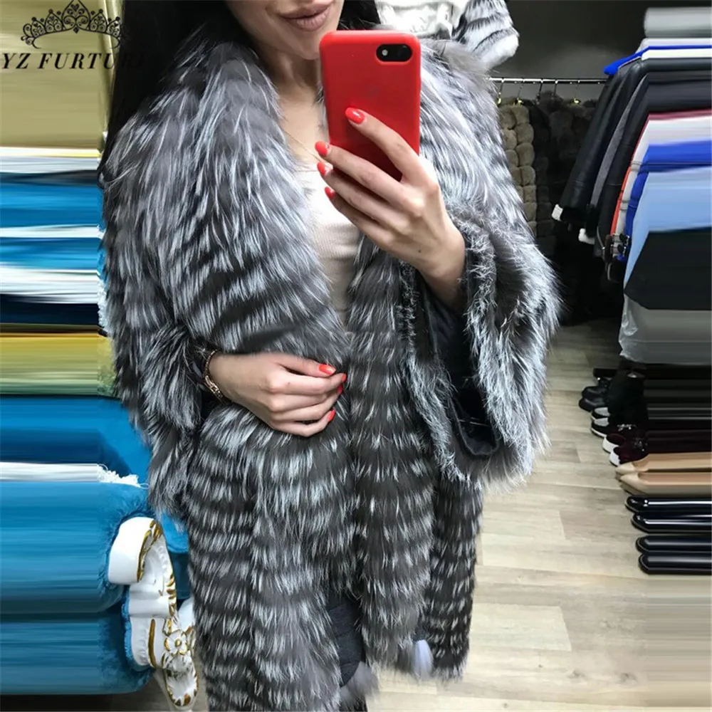 Новая шуба из натурального Лисьего меха, шуба из натурального Лисьего меха, толстая Женская куртка с v-образным вырезом, модная Длинная зимняя женская шуба из натурального меха, роскошная FC-142