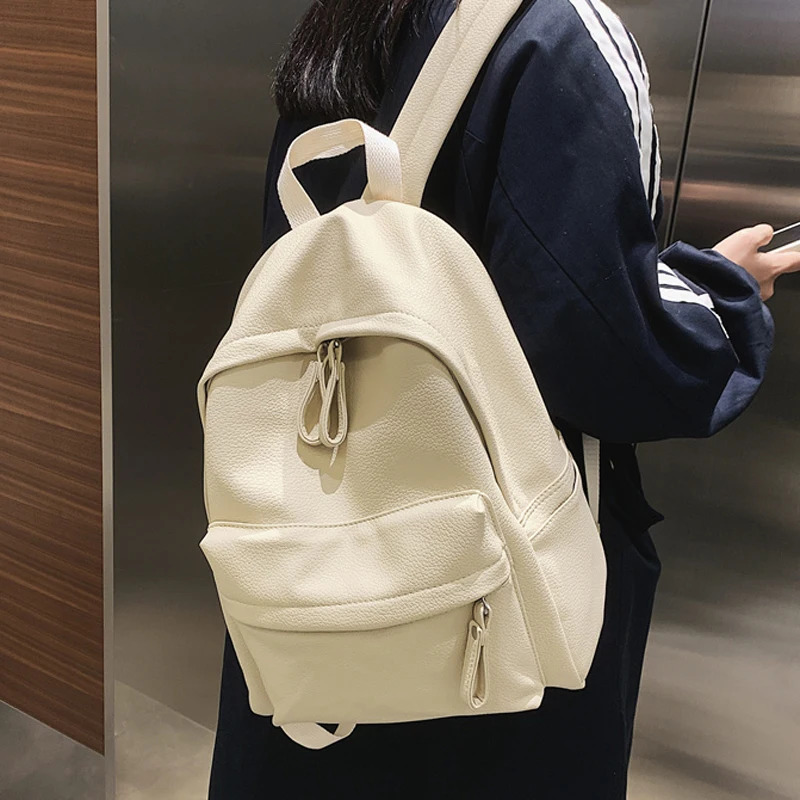 

2021 PU Leather Fashion Women Backpack High Quality Female Soft School Bag for Teenage Girls Boys Travel Double Shoulder Bags