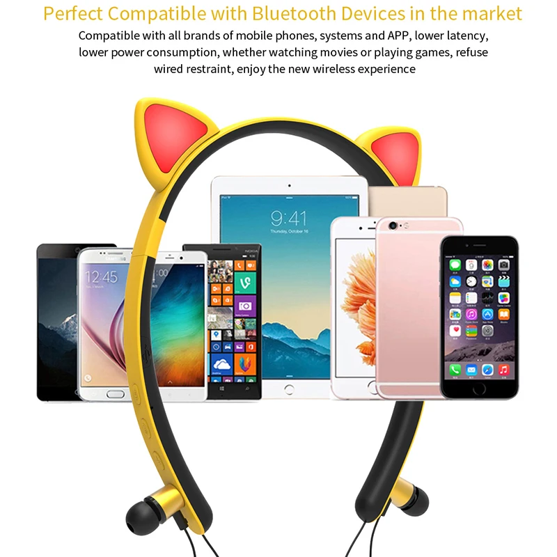 

Cat ear demon Bluetooth headset magnetic neck hanging neck sports in ear wireless long standby life headset