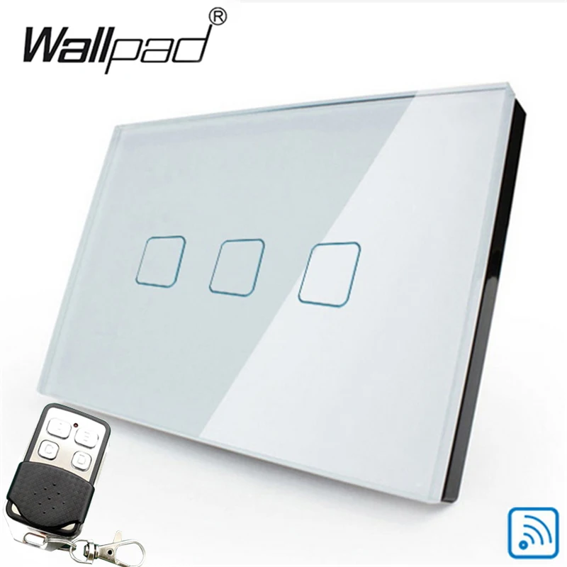 

118*72mm 3 Gang 2 Way Remote Switch US Wireless Cross Control Smart Wall Light Touch Screen Switch AC 110V -240V