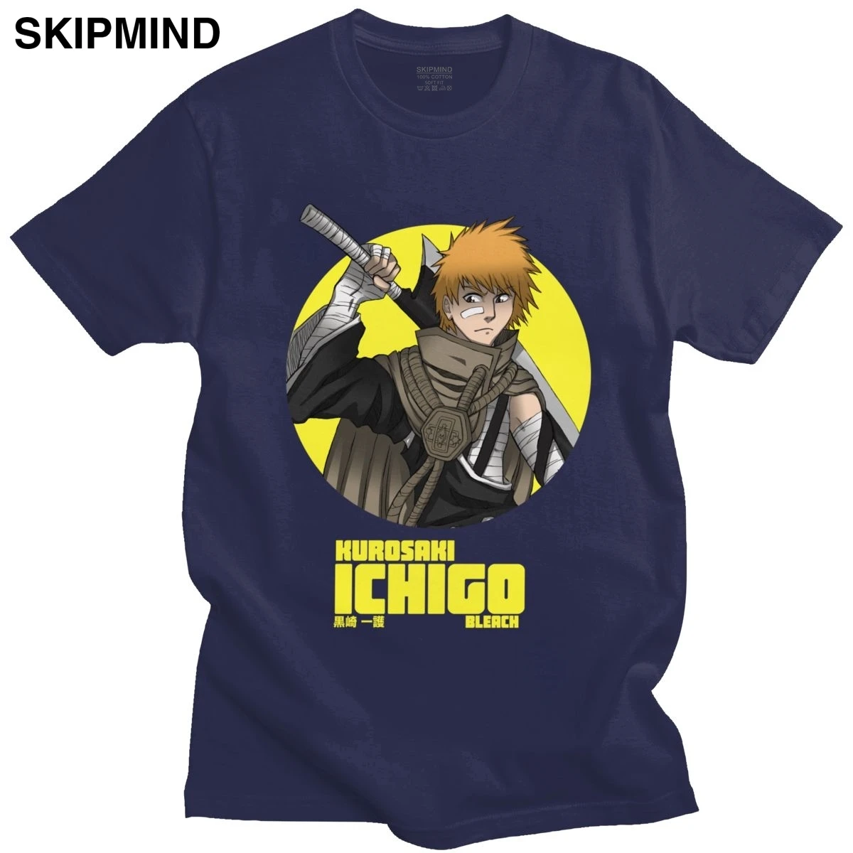 

Крутая футболка Ichigo Kurosaki, мужская повседневная футболка из 100% хлопка с круглым вырезом и короткими рукавами, японский аниме, манга, отбелива...