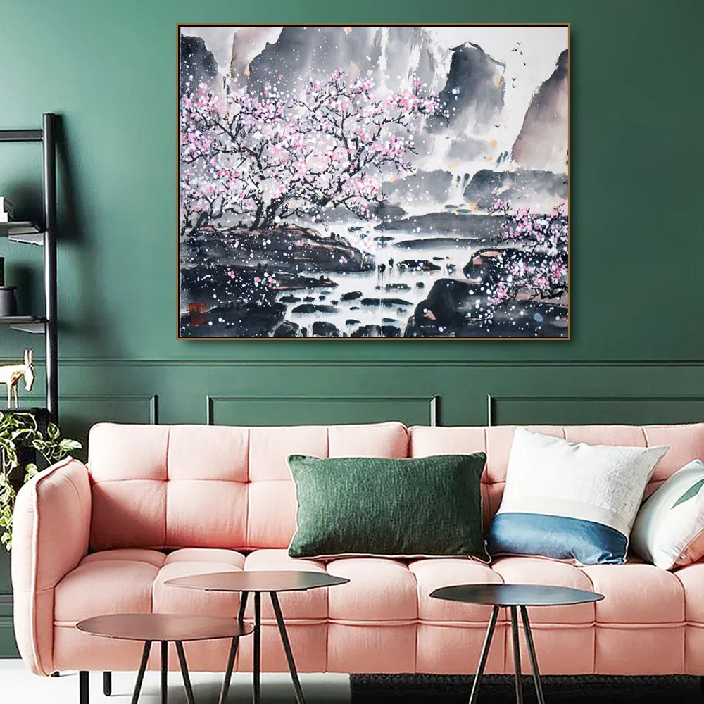 

Almond Blossom Chinese Landscape Cuadros Canvas Painting Calligraphy Poster Prints Living Room Painting Home Decoration Picture