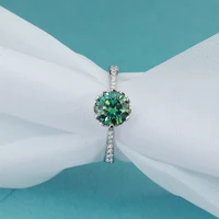 classic s925 silver women rings 1ct vvs1 green color moissanite wedding ring fine jewelry plated white gold anniversary gift