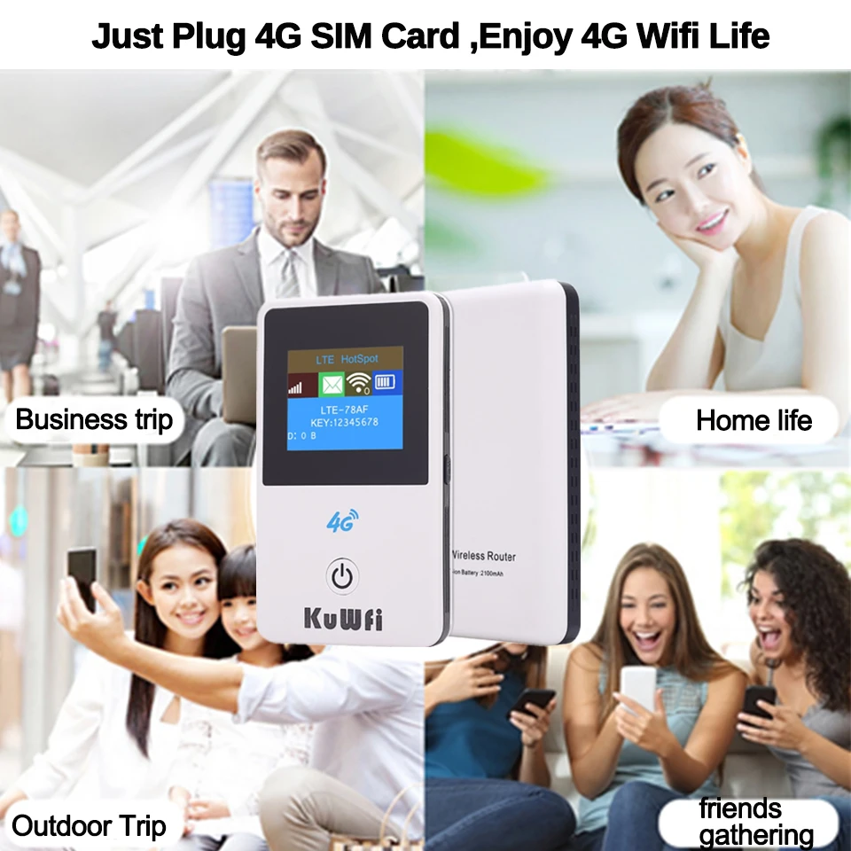 KuWFi 4G беспроводной маршрутизатор разблокированный 3g/4G FDD/TDD Wifi роутер 4G мобильный Wifi Hotsport переносной Автомобильный Wifi роутер с слотом для sim-карты
