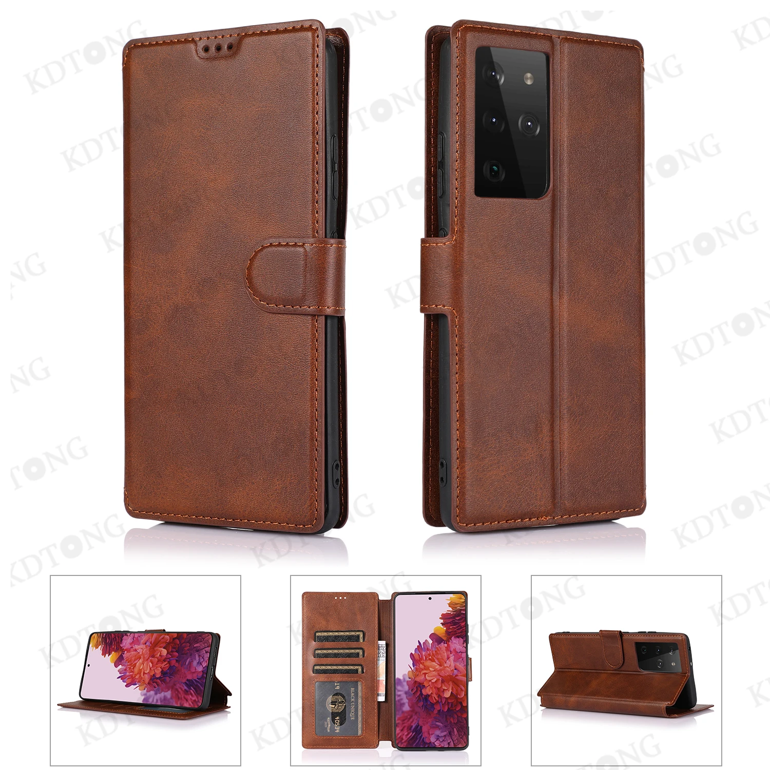

Luxury Leather Flip Case For Samsung Galaxy S21 FE S20 Ultra S10 S10E S9 S8 Note 20 10 Plus Lite Retro Solid Color Phone Case