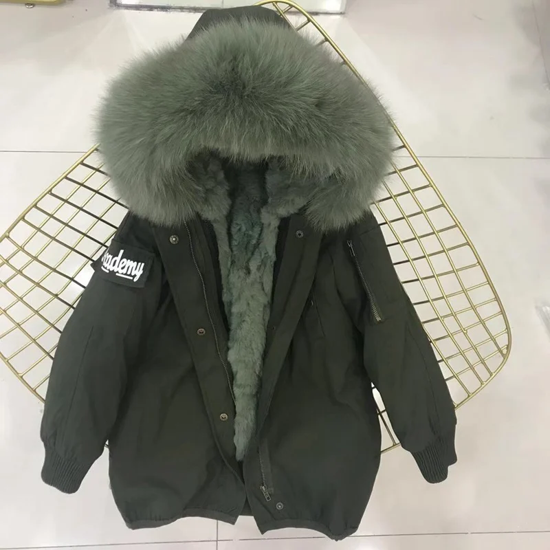 green green fur Настоящий мех кролика, парки, пальто с капюшоном из лисьего меха, Детская куртка для мальчиков и девочек, ветровка, детская зимняя одежда - Цвет: green green fur