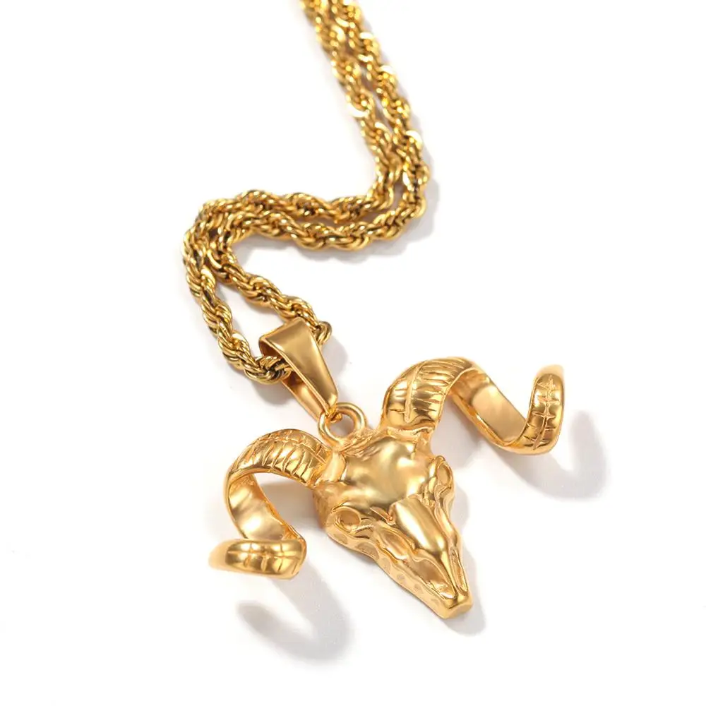 Винтажное ожерелье в стиле хип-хоп с подвеской виде головы овцы позолоченное