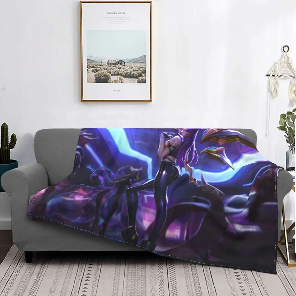 

KDA Kai'Sa Worldwide Game Flannel Fleece Throw Blanket Warm Blankets Cotton Quilt Home Sofa Bedroom Bedding Throws Child Warm