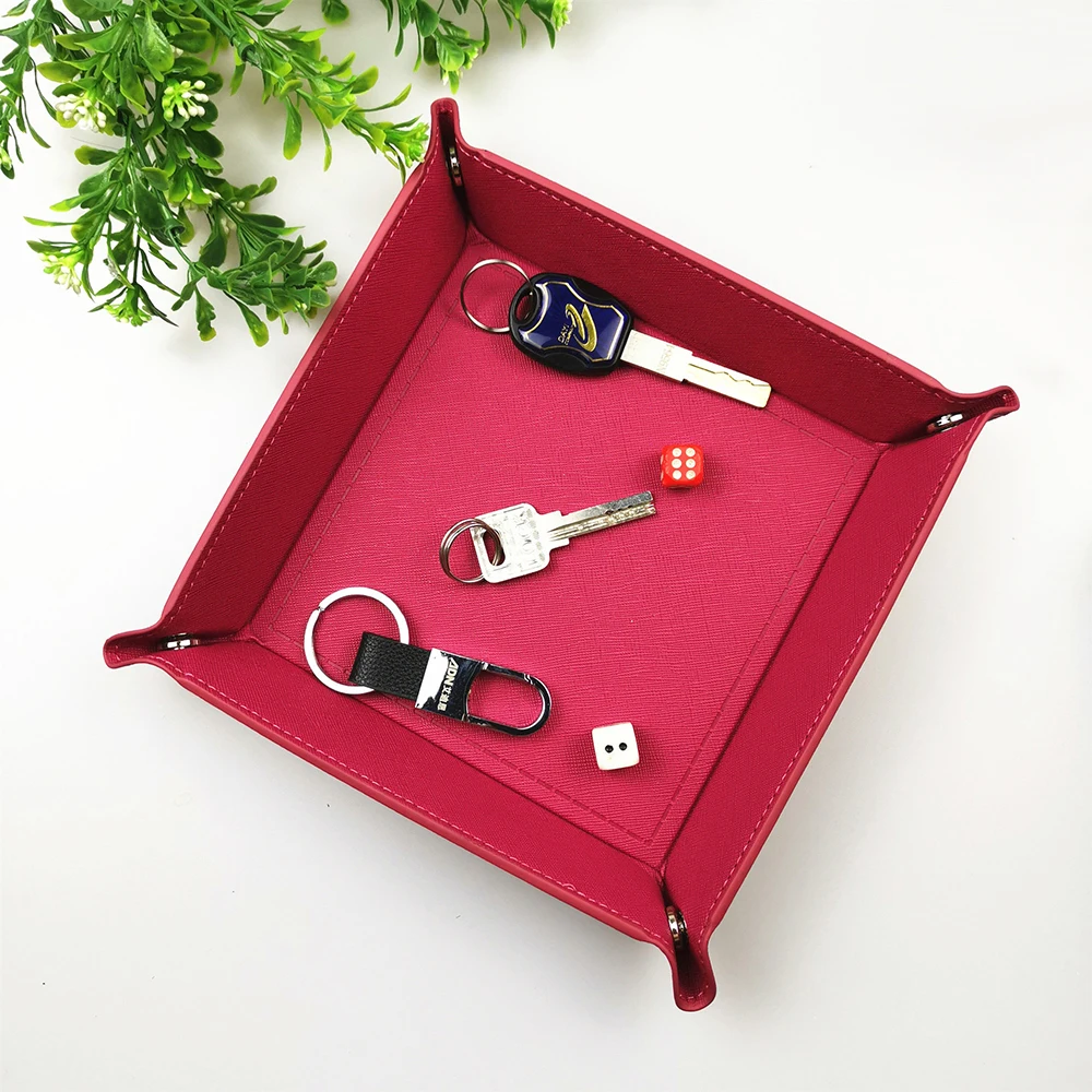1 Pcs 18x18cm Four Corners PU Leather Tray Change Tray Sundries Storage Box Dried Fruit Plate Desktop Storage Tray