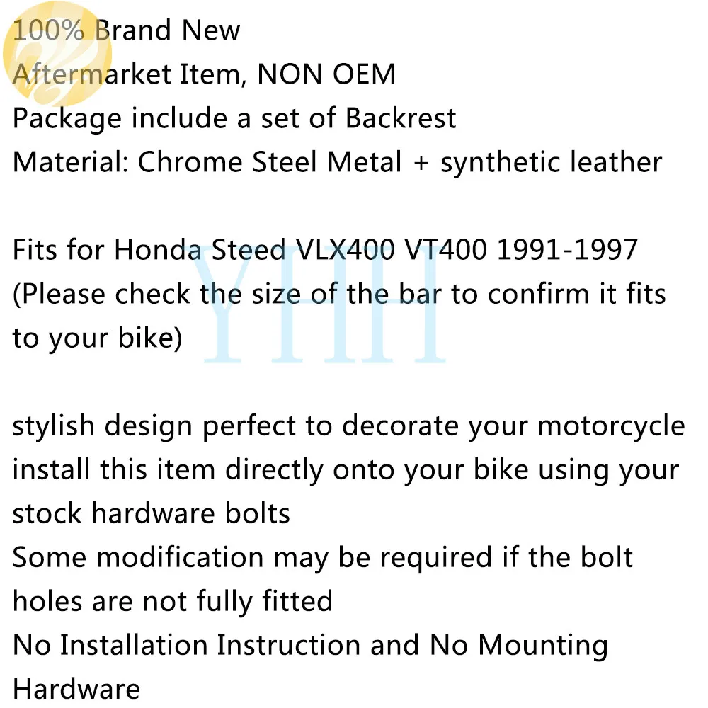 

Rear Motorcycle Chrome Backrest Sissy Bar Cushion Pad Passenger Backrest For Honda Steed 400 VLX400 VT400 1991-1997 1996