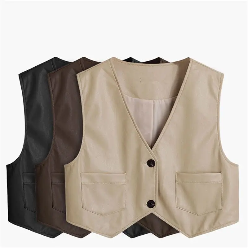 

Woman PU Leather Vests Female Slim Fit Casual Motorcycle Faux Leather Vest Waistcoat Ladies New Fashion Sleeveless Vest A170