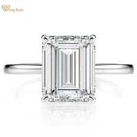 wong rain classic 925 sterling silver emerald cut created moissanite gemstone wedding engagement ring fine jewelry wholesale
