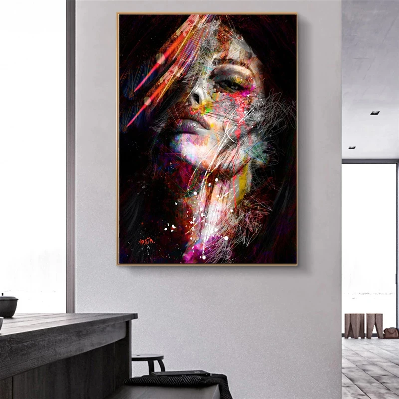 

Modern Graffiti Street Women Wall Art Women Portrait Canvas Painting Abstract Figure Posters and Prints Picture for Living Room