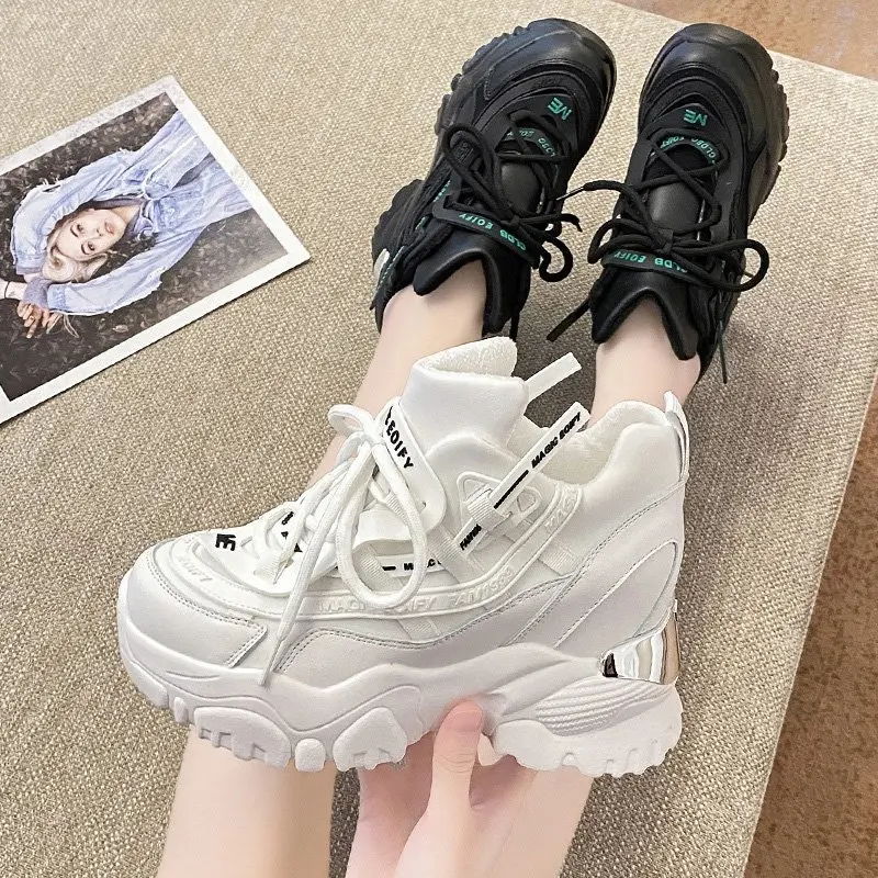 

Casual Chunky Sneakers Women Winter Warm Plush Shoes Sports Lace-up Platform Sneakers Spring Increasing Vulcanized Shoes Woman