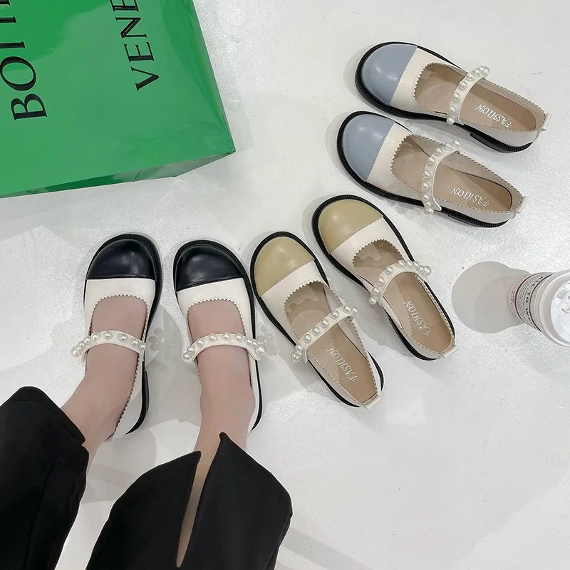 

WOHDHE 2021 Platform Round Toe Mid-heeled Ankle Strap Women's Sandals Thick Heel Summer Floral Shoes Fashion Pearls