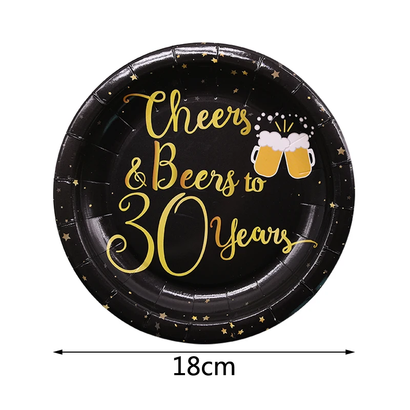

Black Gold Disposable Tableware Set Cheers & Beers Adult 30 40 50 60 Years Birthday Party Decoration Paper Plate Cups Banner