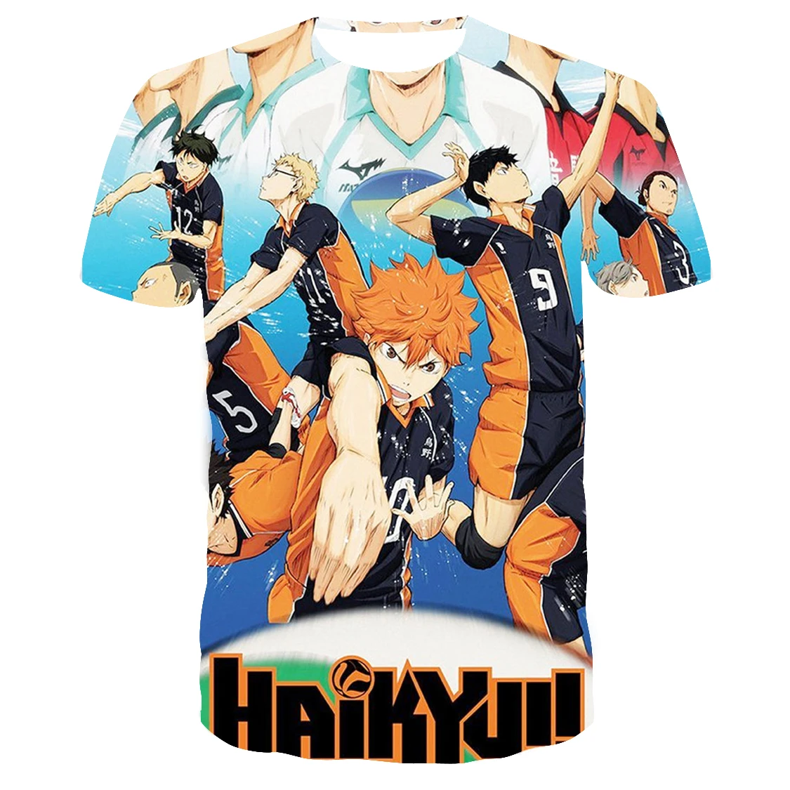 

Футболка Haikyuu с японским аниме для мужчин и женщин, топ с круглым вырезом и коротким рукавом в стиле Харадзюку, для мальчиков и девочек