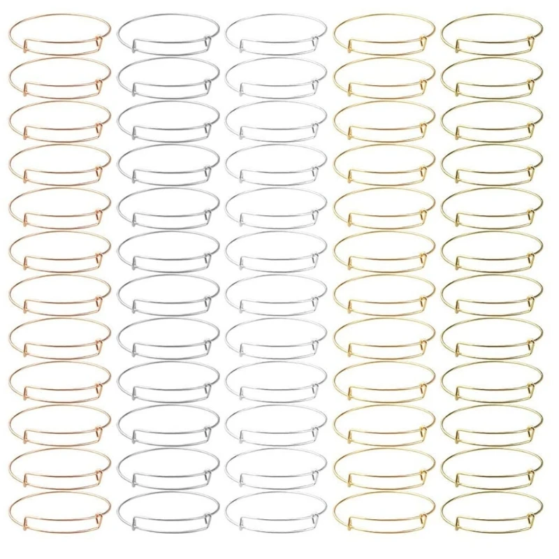 

60 Pcs DIY Expandable Bangle Bracelets Adjustable Wire Bracelets Blank Beading Pendants Bangles for DIY Jewelry Making