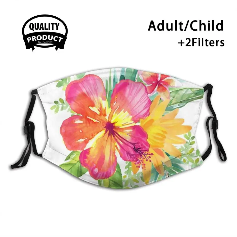 

Многоразовая маска для лица с Тропическими Цветами, моющаяся маска для лица с фильтром против пыли, с Тропическими Цветами, с цветами, для пл...