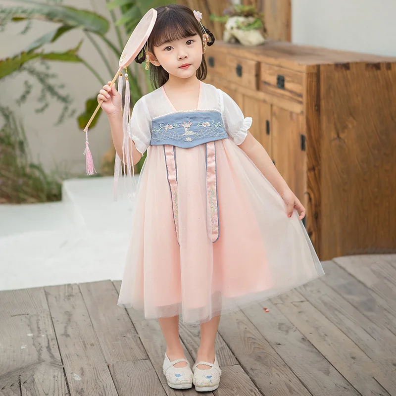 

Summer Girls Chinese National Style Princess Dresses Baby Traditional Tang Dynasty Performance Dress Girl Short Sleeve Clothes