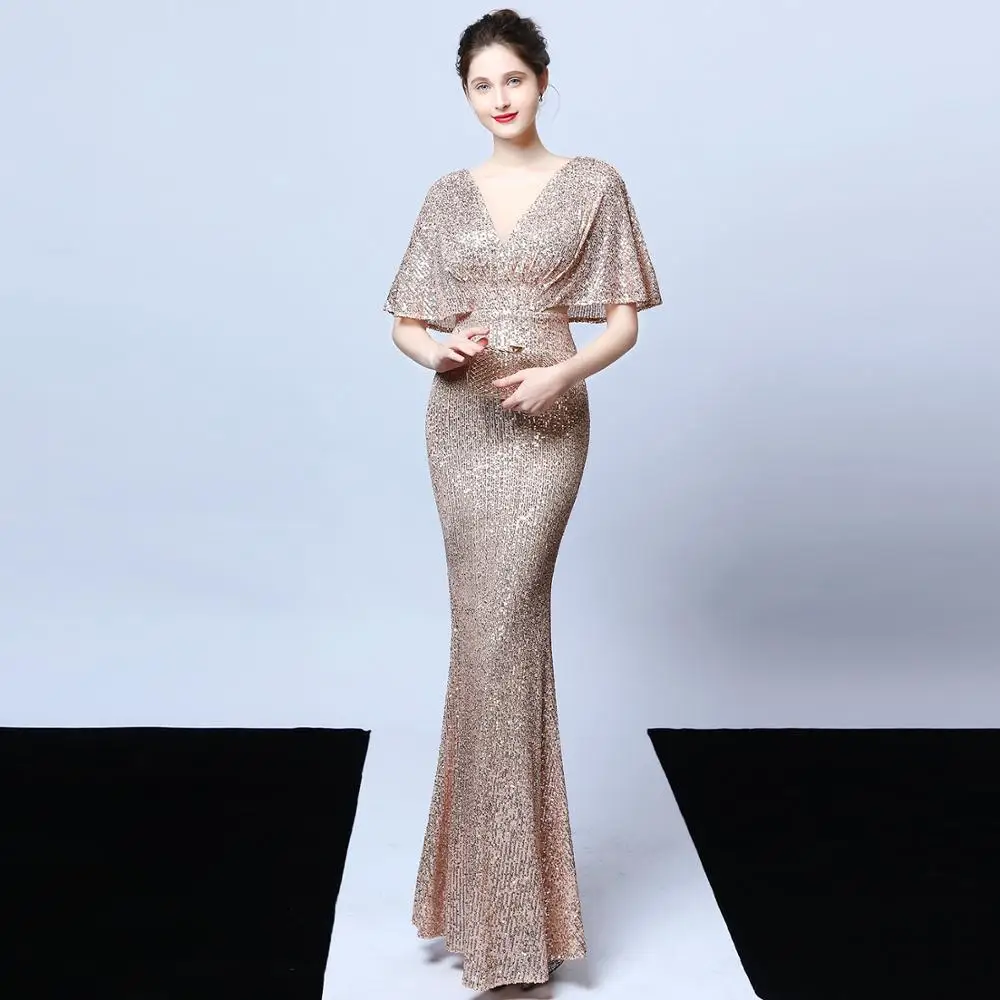 Блестящие лоскутные сексуальные вечерние платья с v-образным вырезом