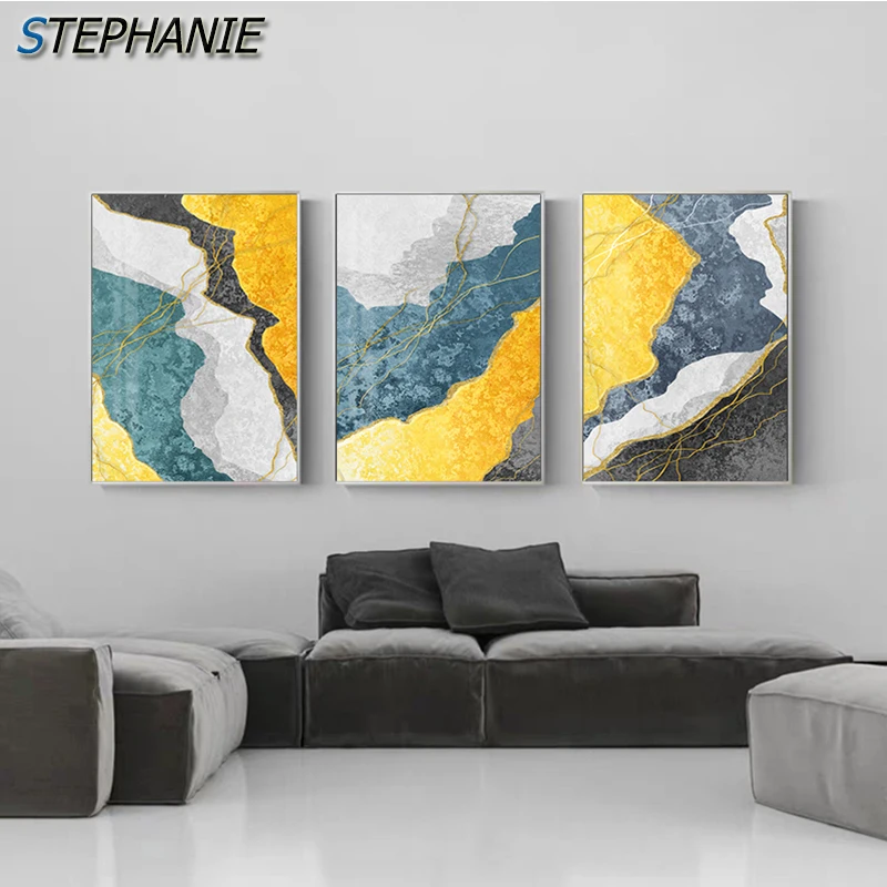 

Abstract Golden Yellow Color Block Canvas Painting Green Poster N Prints Gray Wall Pictures for Living Room Decoration Home Art