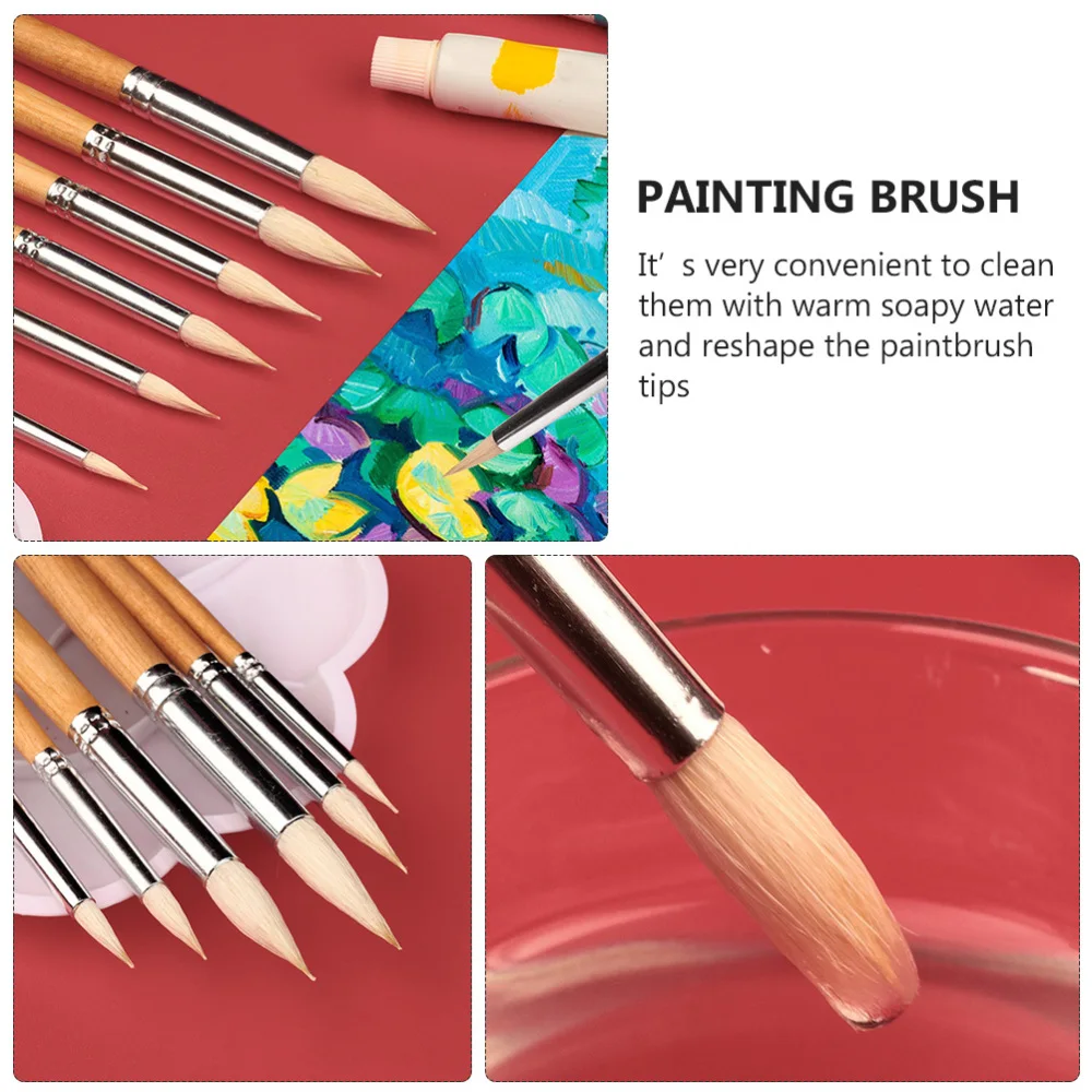 

1 Set/7pcs Painting Brushes Wood Handle Pointed Brushes Watercolor Painting Tools