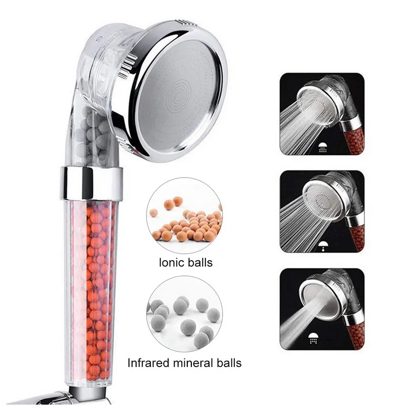 

Bathroom 3-Function SPA shower head with switch on/off button high Pressure Anion Filter Bath Head Water Saving Shower
