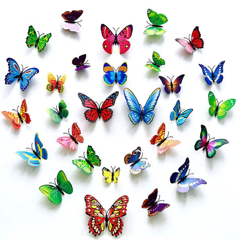 12-60 шт./лот двухслойные наклейки в виде бабочек для гостиной 3D на стену