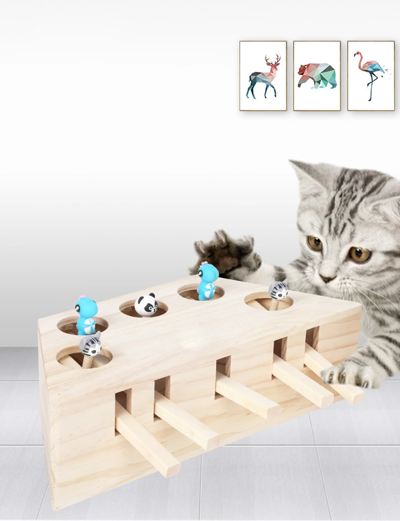 

Cat Teasing Toys , Solid Wood Cat Children's Entertainment Toys , Playing Hamster Funny Cat Cartoon Educational Toys