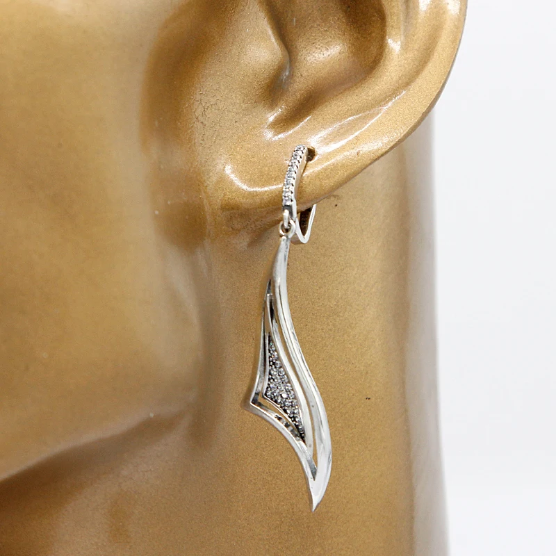 

Real 925 Sterling Silver Drop Earrings with Clear CZ Geometric Shape Ethnic Long Tassel Dangle Earrings for Women Jewelry