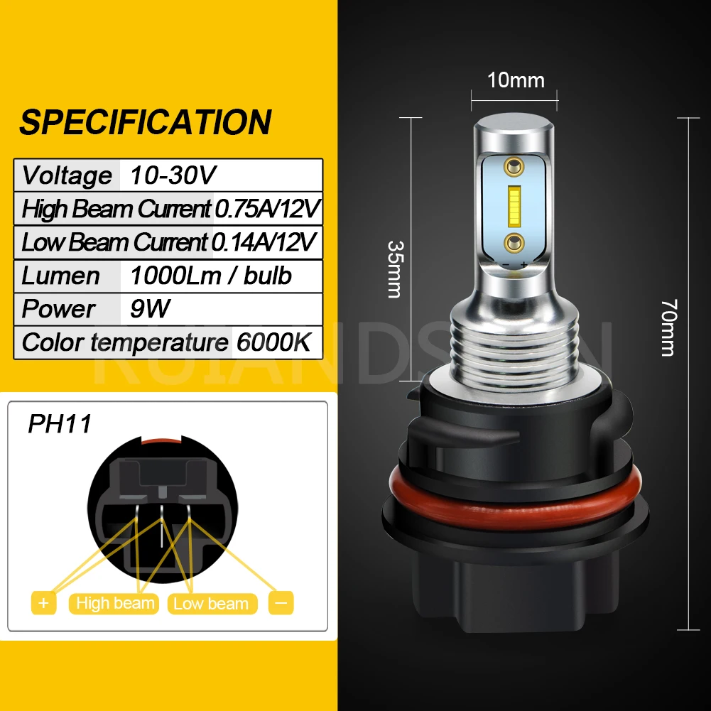 RUIANDSION Wholesale 4Pcs PH11 9014 Motorcycle Accessories Replacement Bulb Motorbike LED DC10-30V 12V 24V White 6000K Not AC |