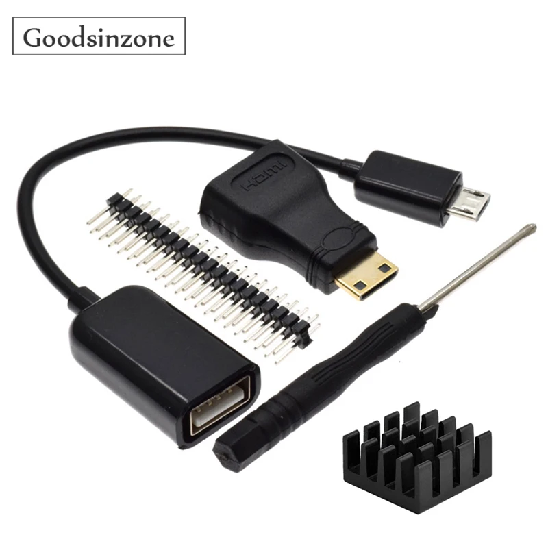 4 в 1 Raspberry Pi Zero / W комплект адаптеров: Mini-HDMI на HDMI USB OTG кабель штекер отвертка |