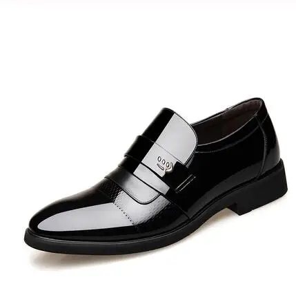 Height increasing 6CM Pointed Toe Formal Men Dress Shoes Patent Leather Wedding Shoes for Men Elegant Black Leather Shoe - Цвет: 1
