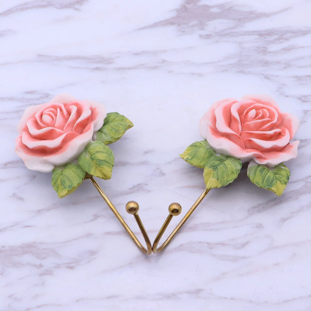 

2pcs Lovely Rose Decor Wall Mounted Towel Hanger Holder Organizer )