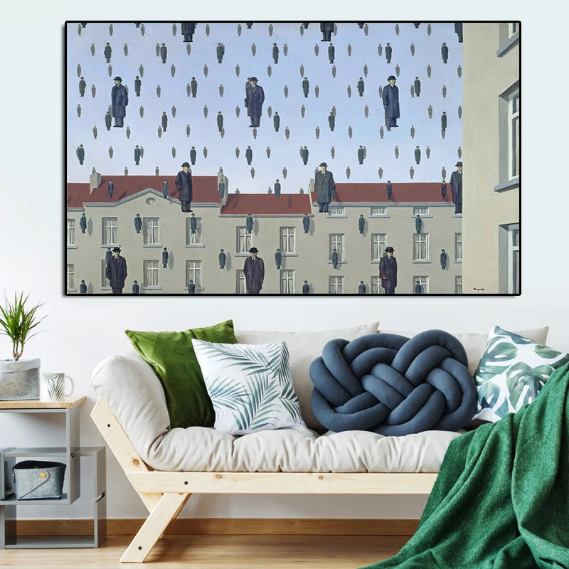 Картина маслом по холсту Rene Magritte Golconda 1953 Современное украшение для дома картины
