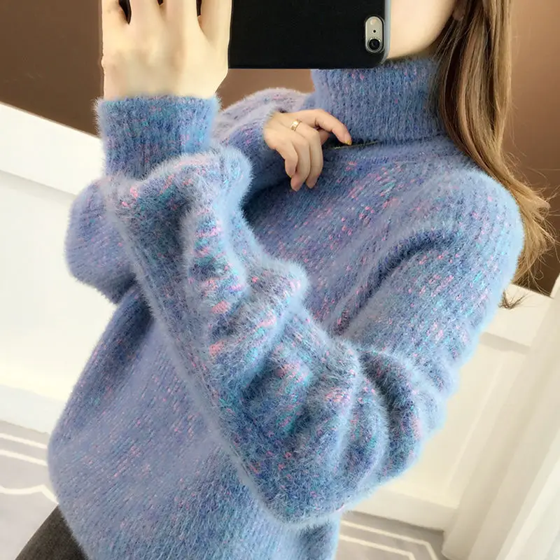 

Women Sweater Winter Pullovers Woman Striped Sweater Casual Jumper Turltneck Couple Harajuku Shirt Warm Pullover Sueter De Muje