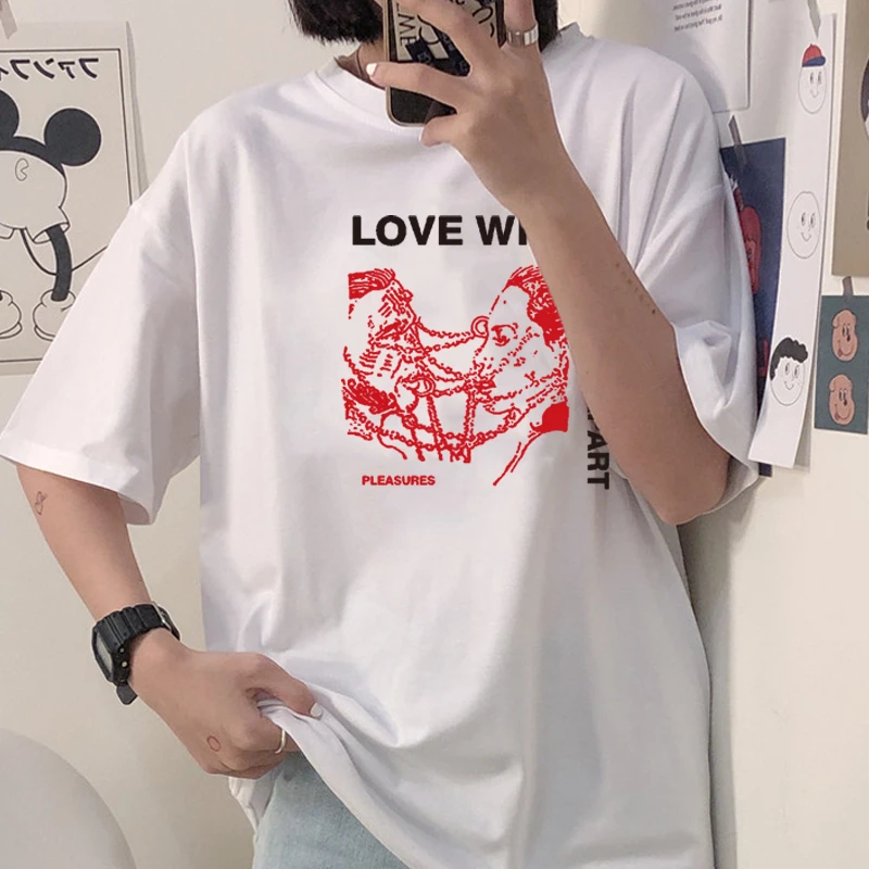 Женская готическая Футболка с принтом Love Will Tear Us черная хипстерская футболка